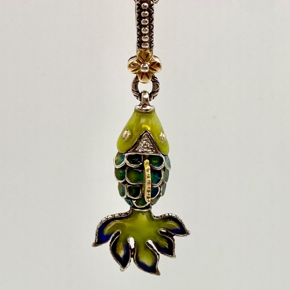 BARBARA BIXBY Sterling Silver and 18K Yellow Gold Natural  Barabara Bixby 18kt Sterling and Topaz Reticulated Enamel Fish Pendant Necklace